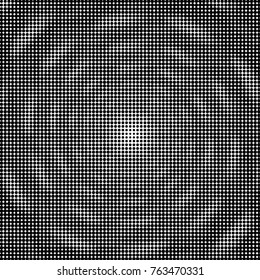 Abstract grunge grid polka dot halftone background pattern. Spotted black and white vector line illustration