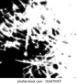 Abstract grunge grid polka dot halftone background pattern. Spotted black and white vector line illustration