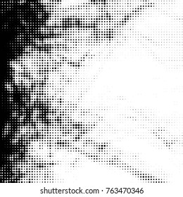 Abstract grunge grid polka dot halftone background pattern. Spotted black and white vector line illustration