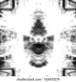 Abstract grunge grid polka dot halftone background pattern. Spotted black and white vector line illustration