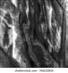Abstract grunge grid polka dot halftone background pattern. Spotted black and white vector line illustration
