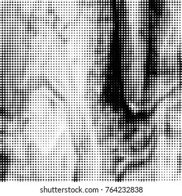 Abstract grunge grid polka dot halftone background pattern. Spotted black and white vector line illustration
