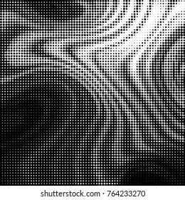 Abstract grunge grid polka dot halftone background pattern. Spotted black and white vector line illustration
