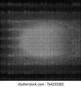 Abstract grunge grid polka dot halftone background pattern. Spotted black and white vector line illustration
