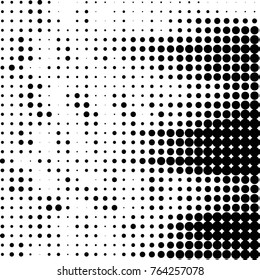Abstract grunge grid polka dot halftone background pattern. Spotted black and white vector line illustration
