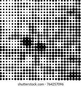 Abstract grunge grid polka dot halftone background pattern. Spotted black and white vector line illustration

