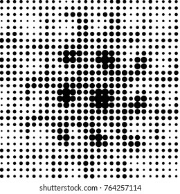 Abstract grunge grid polka dot halftone background pattern. Spotted black and white vector line illustration
