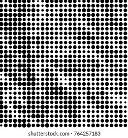 Abstract grunge grid polka dot halftone background pattern. Spotted black and white vector line illustration
