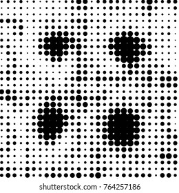 Abstract grunge grid polka dot halftone background pattern. Spotted black and white vector line illustration
