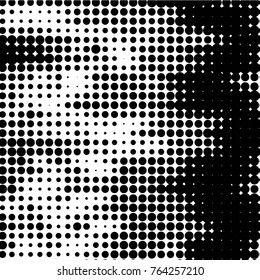 Abstract grunge grid polka dot halftone background pattern. Spotted black and white vector line illustration
