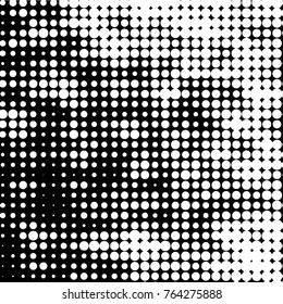 Abstract grunge grid polka dot halftone background pattern. Spotted black and white vector line illustration
