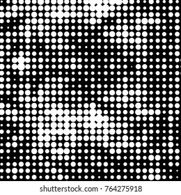 Abstract grunge grid polka dot halftone background pattern. Spotted black and white vector line illustration
