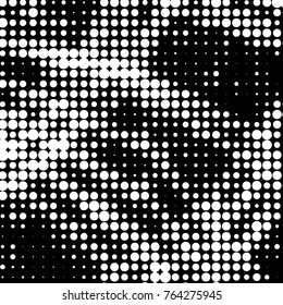 Abstract grunge grid polka dot halftone background pattern. Spotted black and white vector line illustration
