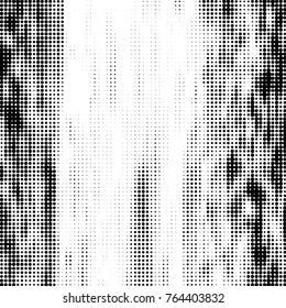 Abstract grunge grid polka dot halftone background pattern. Spotted black and white vector line illustration
