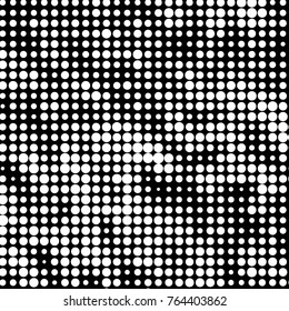 Abstract grunge grid polka dot halftone background pattern. Spotted black and white vector line illustration

