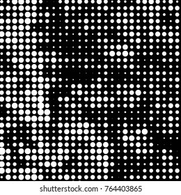 Abstract grunge grid polka dot halftone background pattern. Spotted black and white vector line illustration
