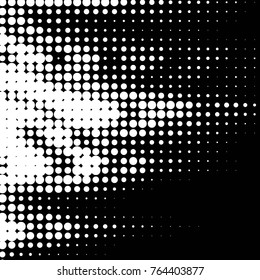 Abstract grunge grid polka dot halftone background pattern. Spotted black and white vector line illustration
