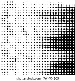 Abstract grunge grid polka dot halftone background pattern. Spotted black and white vector line illustration
