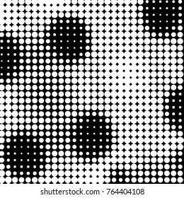 Abstract grunge grid polka dot halftone background pattern. Spotted black and white vector line illustration
