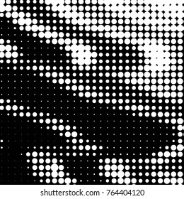 Abstract grunge grid polka dot halftone background pattern. Spotted black and white vector line illustration

