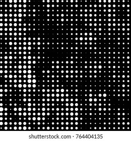 Abstract grunge grid polka dot halftone background pattern. Spotted black and white vector line illustration
