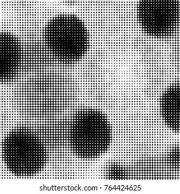 Abstract grunge grid polka dot halftone background pattern. Spotted black and white vector line illustration
