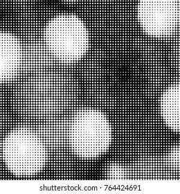 Abstract grunge grid polka dot halftone background pattern. Spotted black and white vector line illustration
