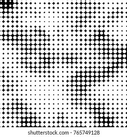 Abstract grunge grid polka dot halftone background pattern. Spotted black and white vector line illustration
