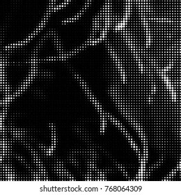Abstract grunge grid polka dot halftone background pattern. Spotted black and white vector line illustration

