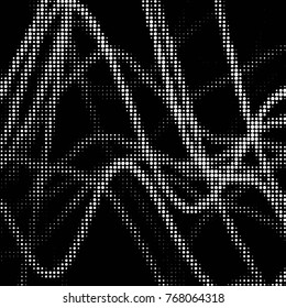 Abstract grunge grid polka dot halftone background pattern. Spotted black and white vector line illustration
