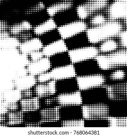 Abstract grunge grid polka dot halftone background pattern. Spotted black and white vector line illustration
