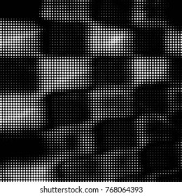 Abstract grunge grid polka dot halftone background pattern. Spotted black and white vector line illustration
