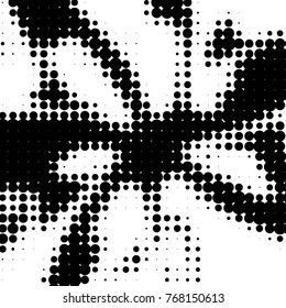 Abstract grunge grid polka dot halftone background pattern. Spotted black and white vector line illustration
