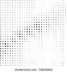 Abstract grunge grid polka dot halftone background pattern. Spotted black and white vector line illustration
