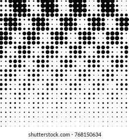 Abstract grunge grid polka dot halftone background pattern. Spotted black and white vector line illustration
