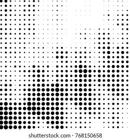 Abstract grunge grid polka dot halftone background pattern. Spotted black and white vector line illustration
