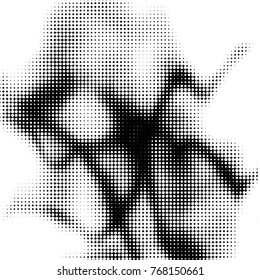 Abstract grunge grid polka dot halftone background pattern. Spotted black and white vector line illustration
