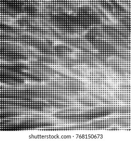 Abstract grunge grid polka dot halftone background pattern. Spotted black and white vector line illustration
