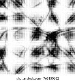 Abstract grunge grid polka dot halftone background pattern. Spotted black and white vector line illustration
