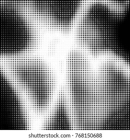 Abstract grunge grid polka dot halftone background pattern. Spotted black and white vector line illustration
