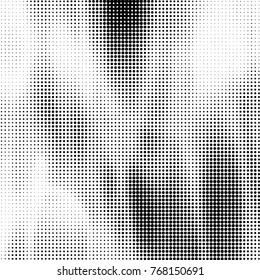 Abstract grunge grid polka dot halftone background pattern. Spotted black and white vector line illustration
