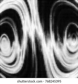 Abstract grunge grid polka dot halftone background pattern. Spotted black and white vector line illustration
