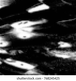 Abstract grunge grid polka dot halftone background pattern. Spotted black and white vector line illustration
