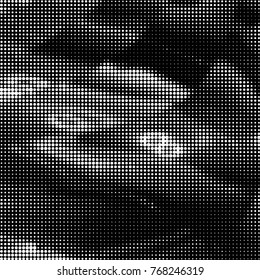 Abstract grunge grid polka dot halftone background pattern. Spotted black and white vector line illustration
