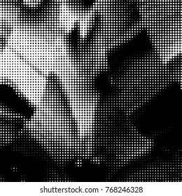 Abstract grunge grid polka dot halftone background pattern. Spotted black and white vector line illustration
