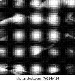 Abstract grunge grid polka dot halftone background pattern. Spotted black and white vector line illustration
