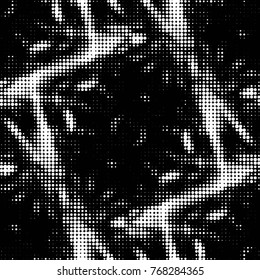 Abstract grunge grid polka dot halftone background pattern. Spotted black and white vector line illustration

