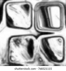 Abstract grunge grid polka dot halftone background pattern. Spotted black and white vector line illustration
