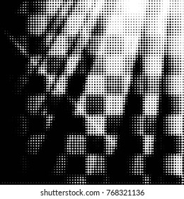 Abstract grunge grid polka dot halftone background pattern. Spotted black and white vector line illustration
