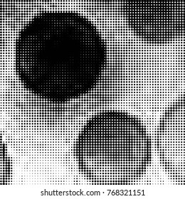 Abstract grunge grid polka dot halftone background pattern. Spotted black and white vector line illustration
